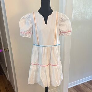 English Factory Dress with Pink, Orange & Blue Trim